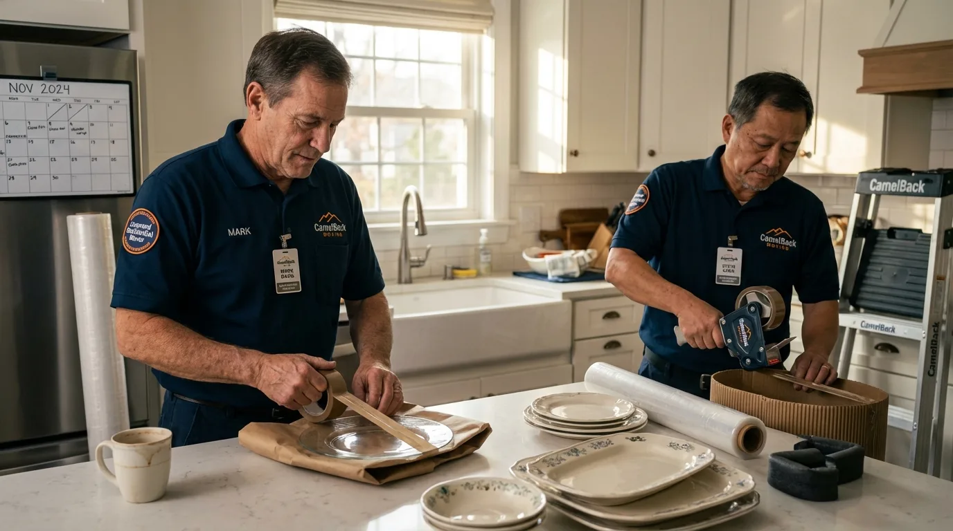 Professional crew packing kitchen dishware in Oak Harbor, OH